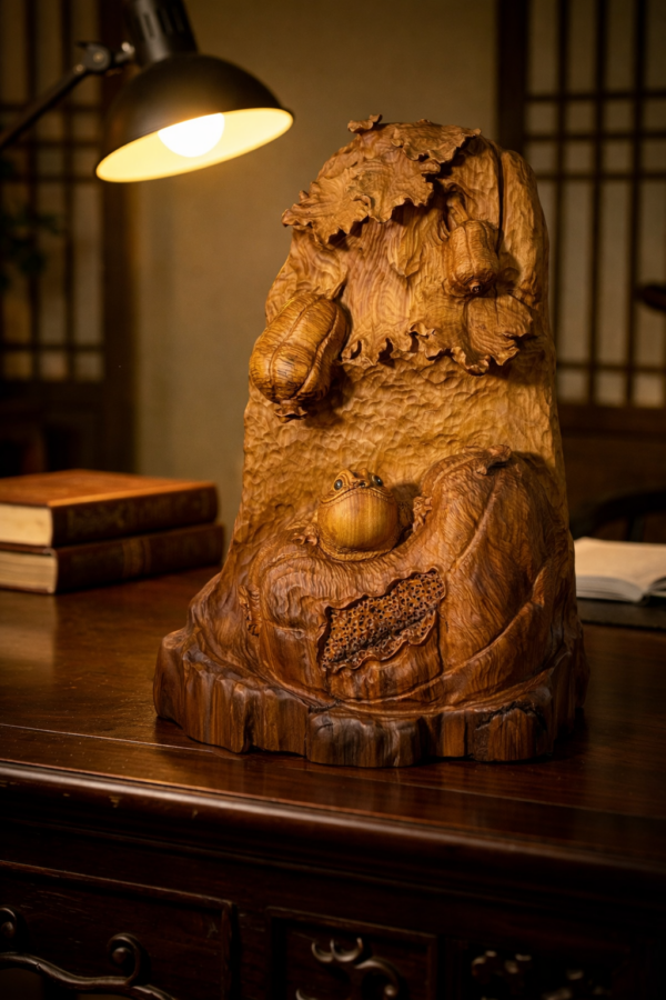 台灣肖楠絲瓜蟾蜍｜木雕擺件