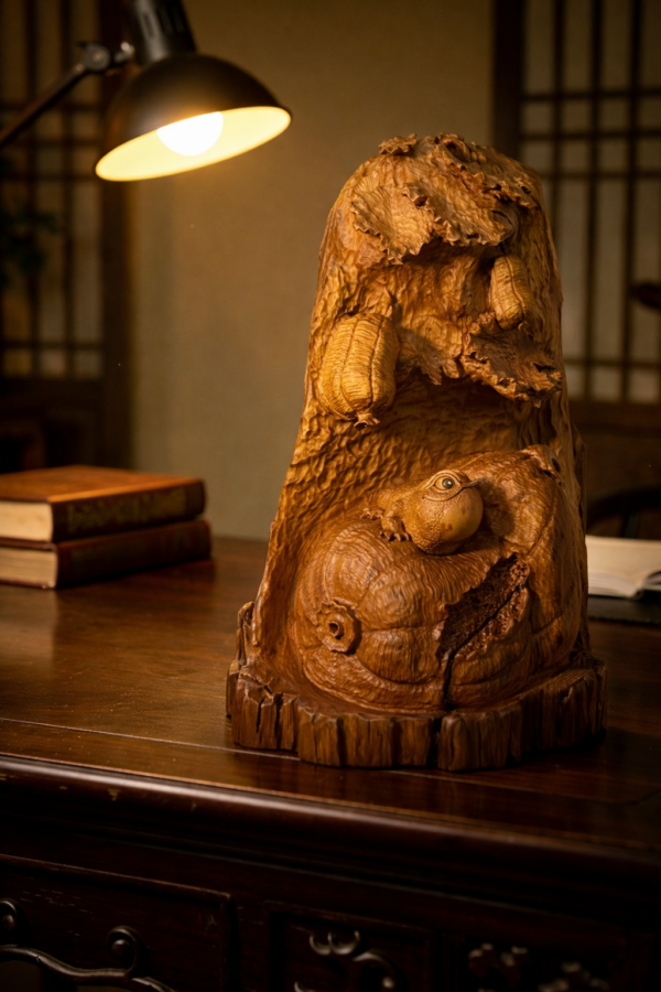 台灣肖楠絲瓜蟾蜍｜木雕擺件