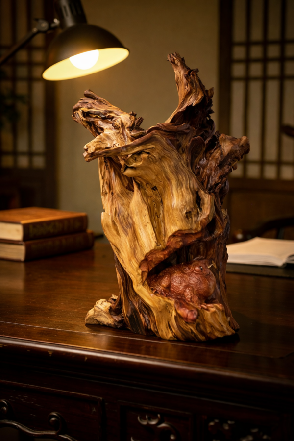 台灣龍柏樹頭樹洞金蟾 | 木雕擺件